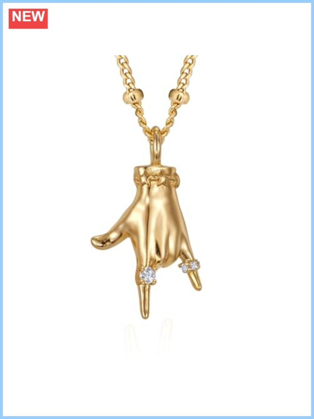 Dainty Gold Plated Hand Sign Necklace with CZ Pendant and Link Chain